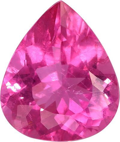 Pear cut rubellite tourmaline, 10.87 by 9.1 mm, shown at actual size