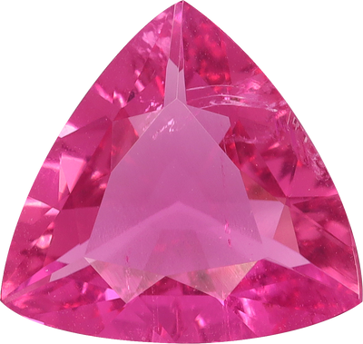 Trilliant cut rubellite tourmaline, 10.12 by 10.27 mm, shown at actual size