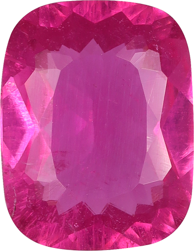 Cushion cut rubellite tourmaline, 9.18 by 7.17 mm, shown at actual size