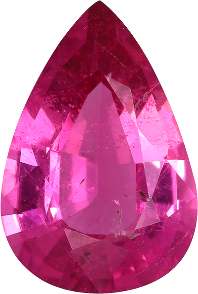 Pear cut rubellite tourmaline, 11.77 by 7.94 mm, shown at actual size