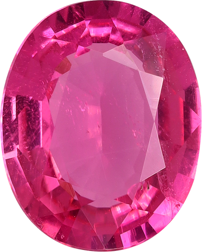 Oval cut rubellite tourmaline, 10.12 by 8.14 mm, shown at actual size