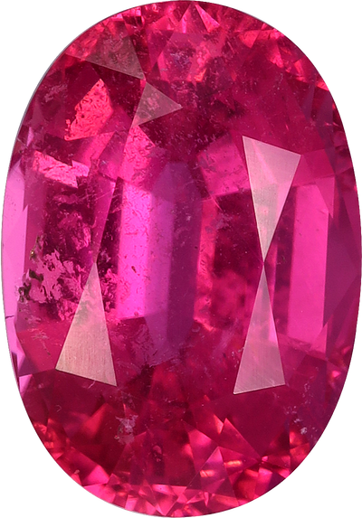 Oval cut rubellite tourmaline, 11.44 by 7.98 mm, shown at actual size