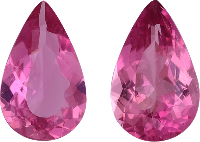 Pear cut rubellite tourmaline, 11.39 by 7.11 mm, shown at actual size