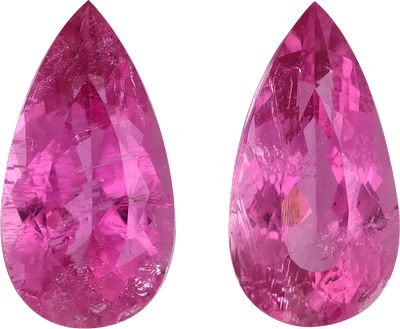 Pear cut rubellite tourmaline, 11.98 by 6.31 mm, shown at actual size
