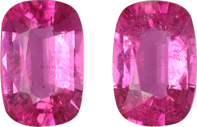 Cushion cut rubellite tourmaline, 8.93 by 6.01 mm, shown at actual size