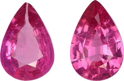 Pear cut rubellite tourmaline, 8.78 by 5.8 mm, shown at actual size