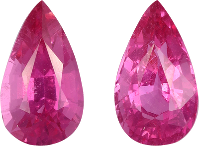 Pear cut rubellite tourmaline, 9.52 by 5.56 mm, shown at actual size