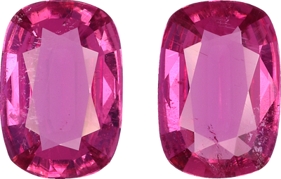 Cushion cut rubellite tourmaline, 8.6 by 5.94 mm, shown at actual size