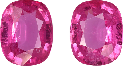 Cushion cut rubellite tourmaline, 7.61 by 6.17 mm, shown at actual size
