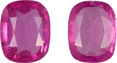 Cushion cut rubellite tourmaline, 7.28 by 5.73 mm, shown at actual size