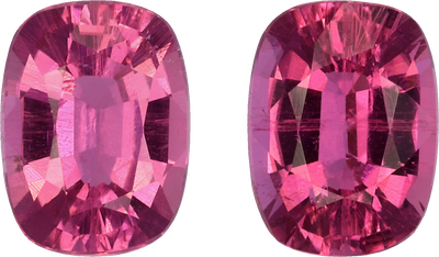 Cushion cut rubellite tourmaline, 7.47 by 5.55 mm, shown at actual size