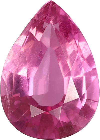 Pear cut rubellite tourmaline, 9.09 by 6.45 mm, shown at actual size