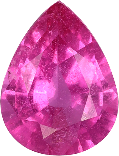 Pear cut rubellite tourmaline, 8.05 by 6.12 mm, shown at actual size