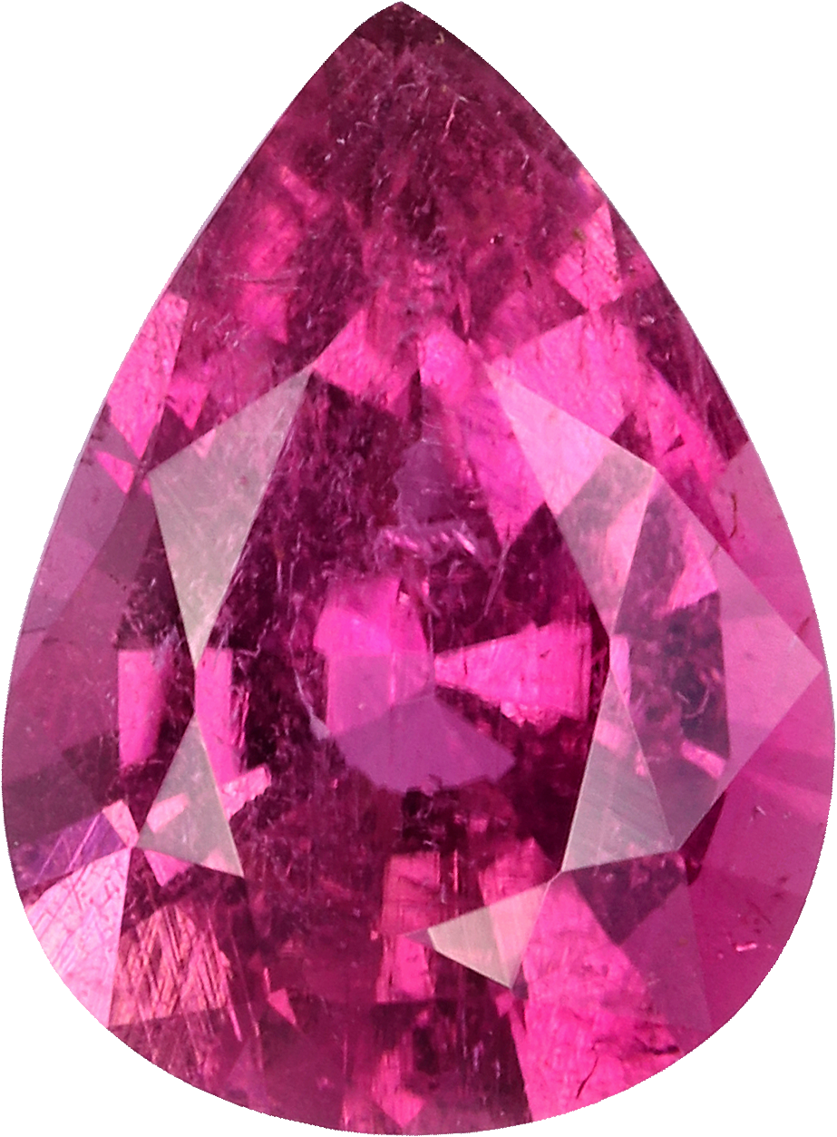 Pear cut rubellite tourmaline, 7.91 by 5.85 mm, shown at actual size