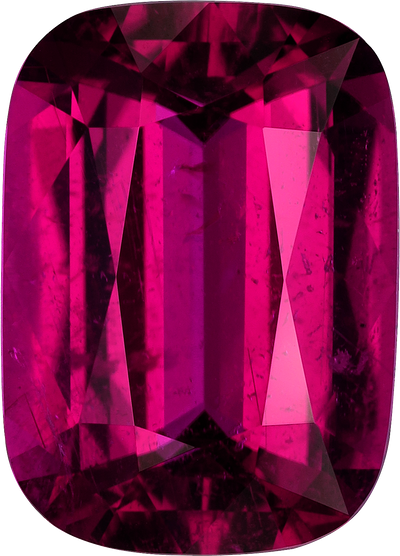 Cushion cut rubellite tourmaline, 13.84 by 9.94 mm, shown at actual size