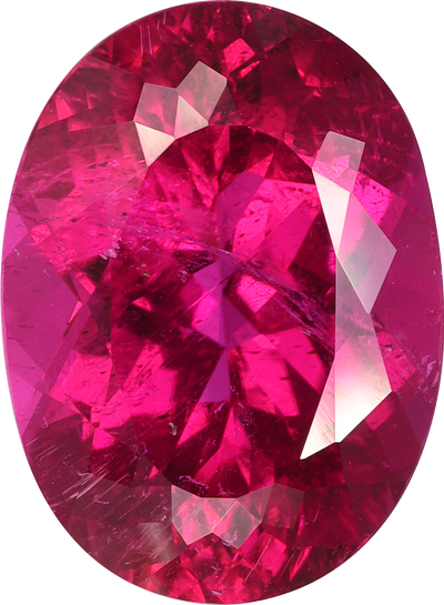 Oval cut rubellite tourmaline, 13.4 by 9.84 mm, shown at actual size