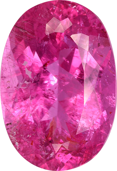 Oval cut rubellite tourmaline, 14.98 by 10.23 mm, shown at actual size