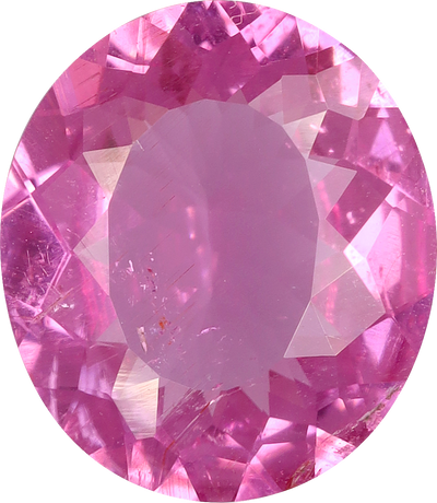 Oval cut rubellite tourmaline, 10.87 by 9.5 mm, shown at actual size