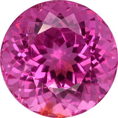 Round cut rubellite tourmaline, 9.12 by 9.05 mm, shown at actual size