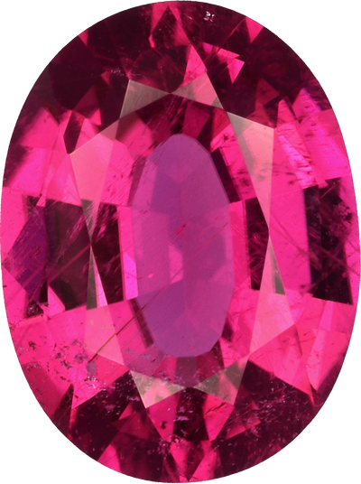 Oval cut rubellite tourmaline, 9.26 by 6.93 mm, shown at actual size