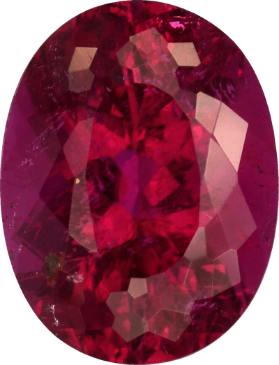 Oval cut rubellite tourmaline, 8.86 by 6.83 mm, shown at actual size
