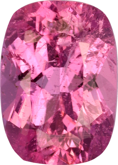 Cushion cut rubellite tourmaline, 8.42 by 6 mm, shown at actual size