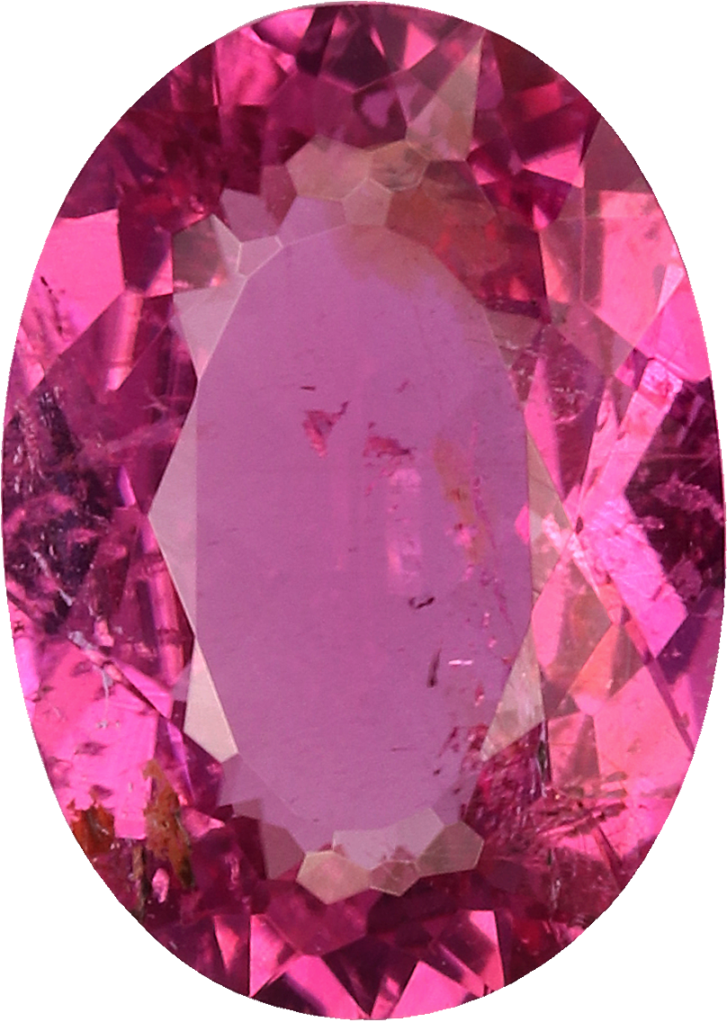 Oval cut rubellite tourmaline, 7.12 by 5.11 mm, shown at actual size