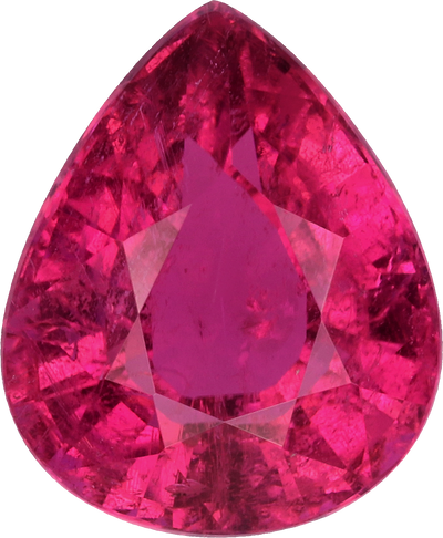 Pear cut rubellite tourmaline, 10.64 by 8.76 mm, shown at actual size