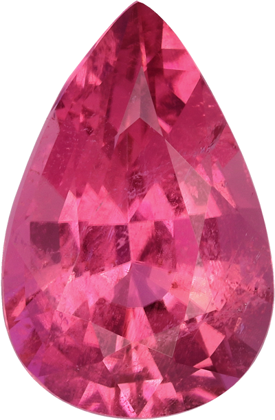 Pear cut rubellite tourmaline, 12.15 by 7.99 mm, shown at actual size