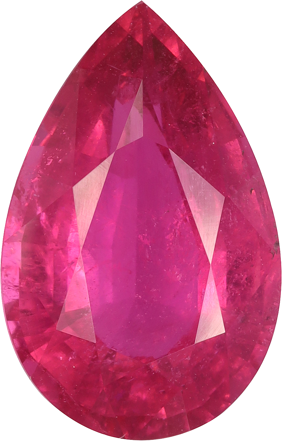 Pear cut rubellite tourmaline, 13.98 by 9 mm, shown at actual size