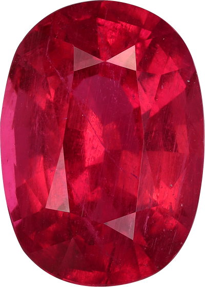 Cushion cut rubellite tourmaline, 15.44 by 11.03 mm, shown at actual size