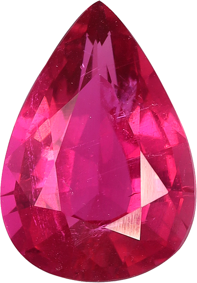 Pear cut rubellite tourmaline, 9.79 by 6.98 mm, shown at actual size