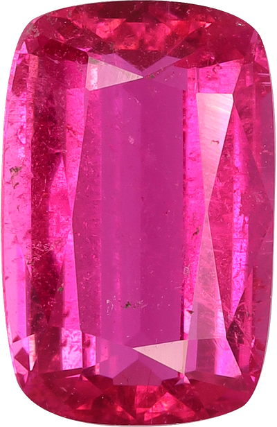 Cushion cut rubellite tourmaline, 10.19 by 6.51 mm, shown at actual size