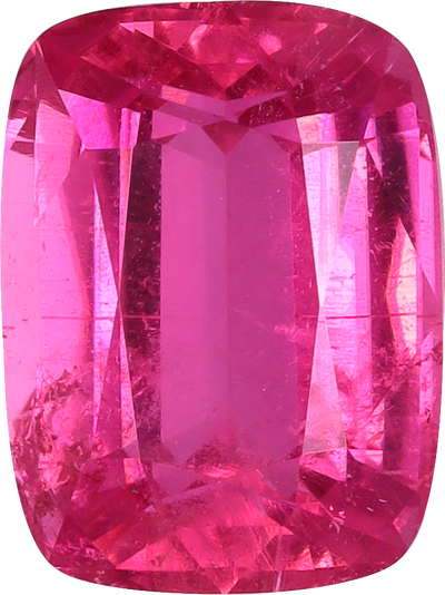 Cushion cut rubellite tourmaline, 9.15 by 6.87 mm, shown at actual size