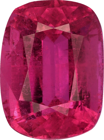 Cushion cut rubellite tourmaline, 7.75 by 5.8 mm, shown at actual size