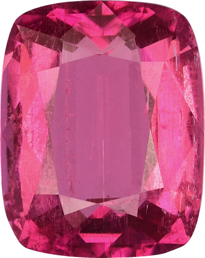 Cushion cut rubellite tourmaline, 8.21 by 6.56 mm, shown at actual size