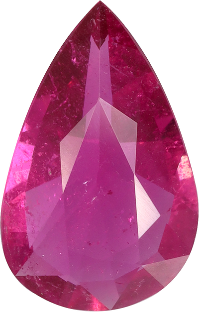 Pear cut rubellite tourmaline, 11.75 by 7.31 mm, shown at actual size