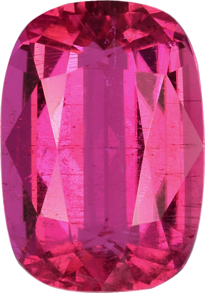 Cushion cut rubellite tourmaline, 9.14 by 6.37 mm, shown at actual size