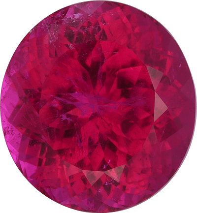 Oval cut rubellite tourmaline, 15.85 by 14.67 mm, shown at actual size