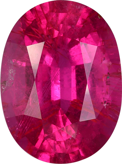 Oval cut rubellite tourmaline, 14.01 by 10.41 mm, shown at actual size