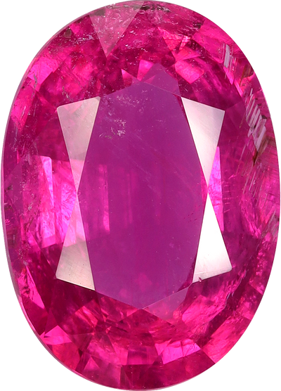 Oval cut rubellite tourmaline, 13.39 by 9.7 mm, shown at actual size