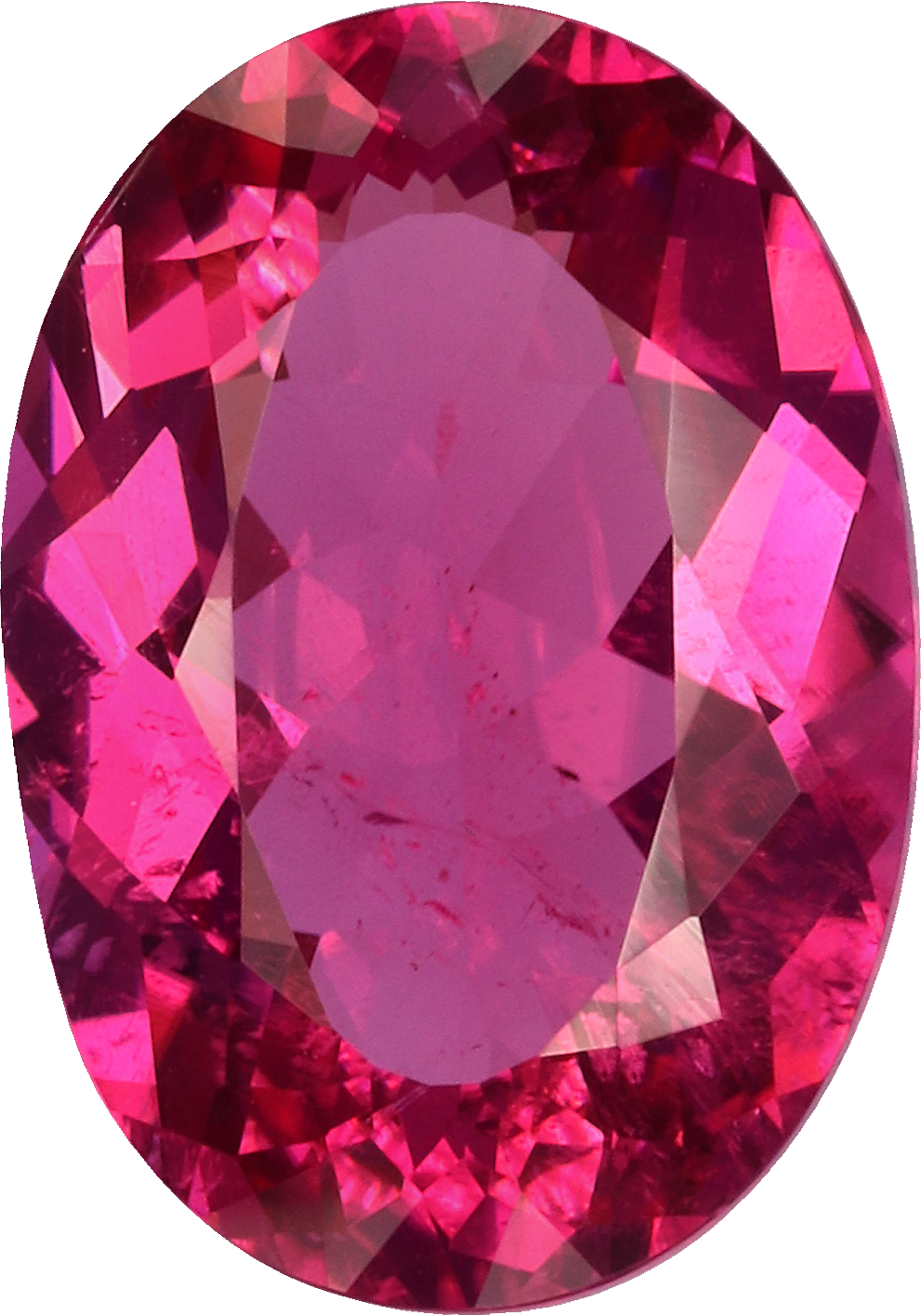 Oval cut rubellite tourmaline, 13.07 by 9.17 mm, shown at actual size