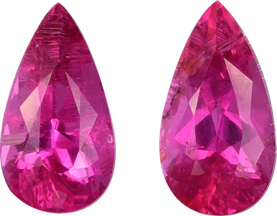 Pear cut rubellite tourmaline, 10.55 by 5.77 mm, shown at actual size