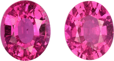 Oval cut rubellite tourmaline, 8.4 by 7.06 mm, shown at actual size