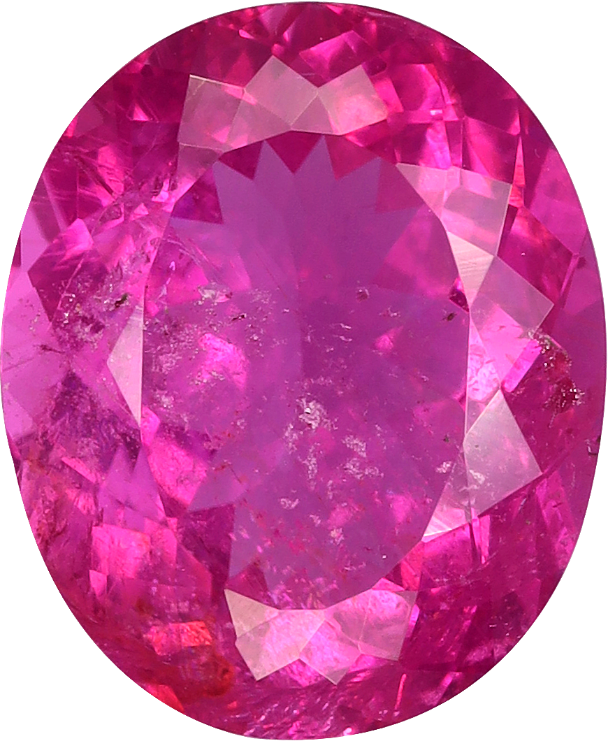 Oval cut rubellite tourmaline, 9.98 by 8.27 mm, shown at actual size