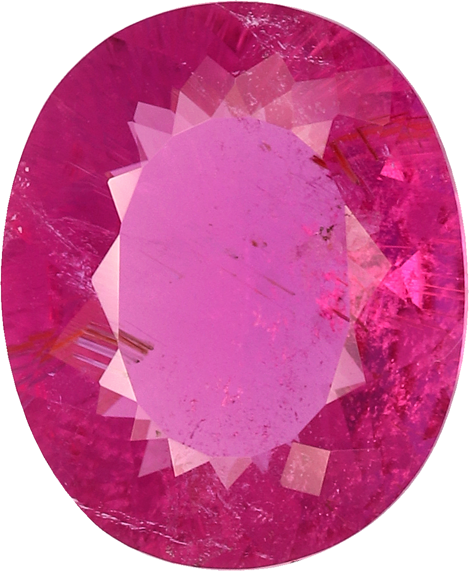 Oval cut rubellite tourmaline, 9.96 by 8.2 mm, shown at actual size