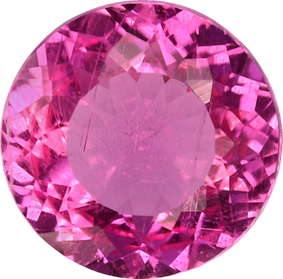 Round cut rubellite tourmaline, 6.65 by 6.62 mm, shown at actual size
