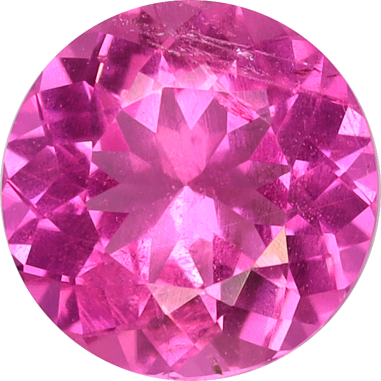 Round cut rubellite tourmaline, 7.06 by 7.05 mm, shown at actual size