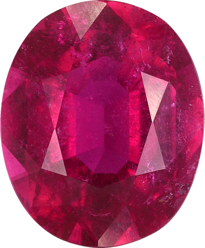 Oval cut rubellite tourmaline, 10.94 by 9.07 mm, shown at actual size