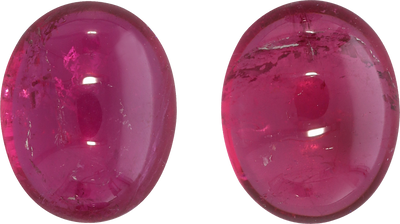 Oval cut rubellite tourmaline, 10 by 7.95 mm, shown at actual size